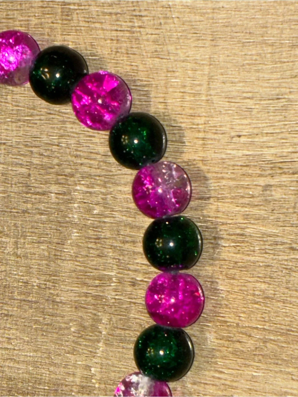 Pink and Dark Green Beaded Bracelet - Women's Jewelry